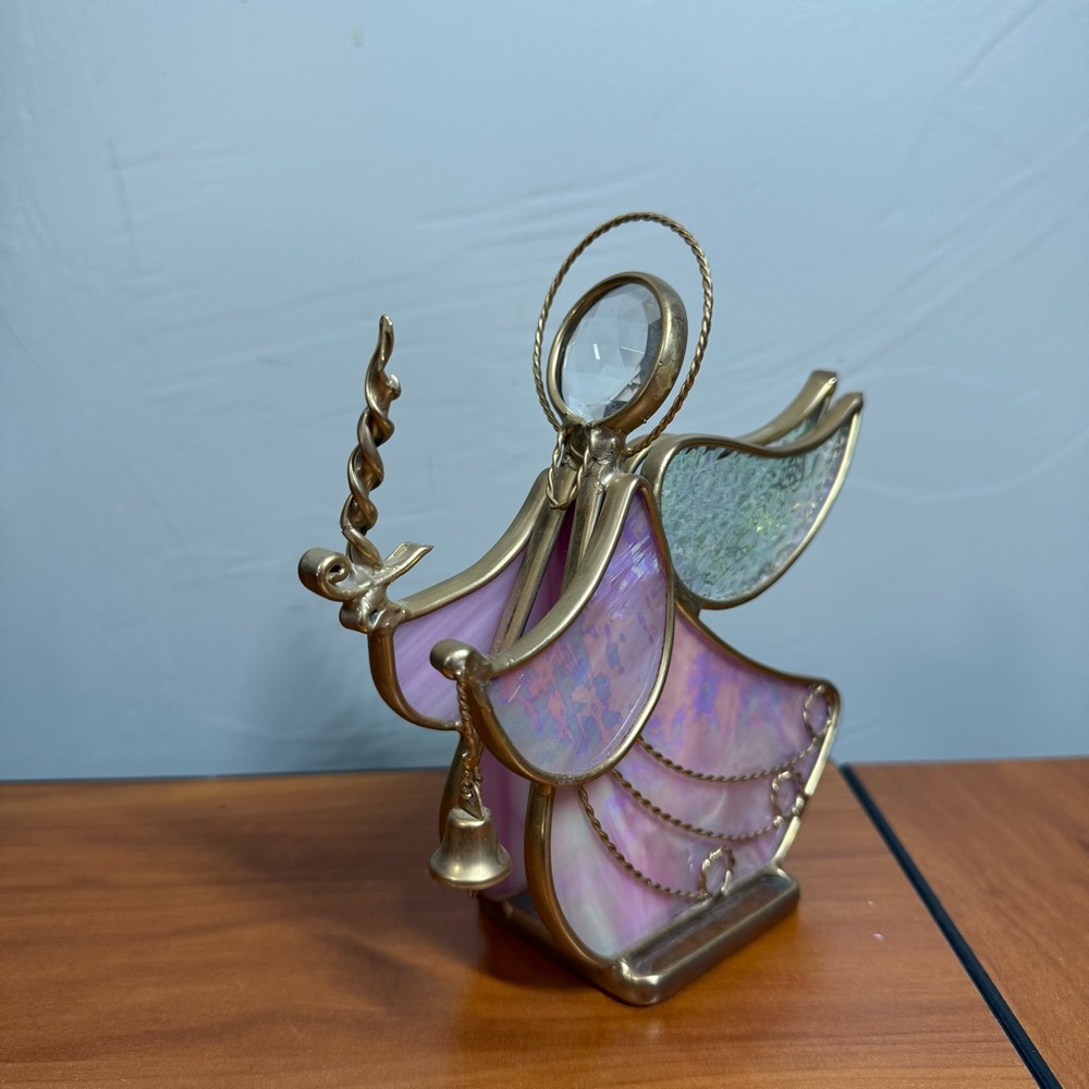 Handmade 1995 Stained Glass Angel Decor Christmas Pink Vintage